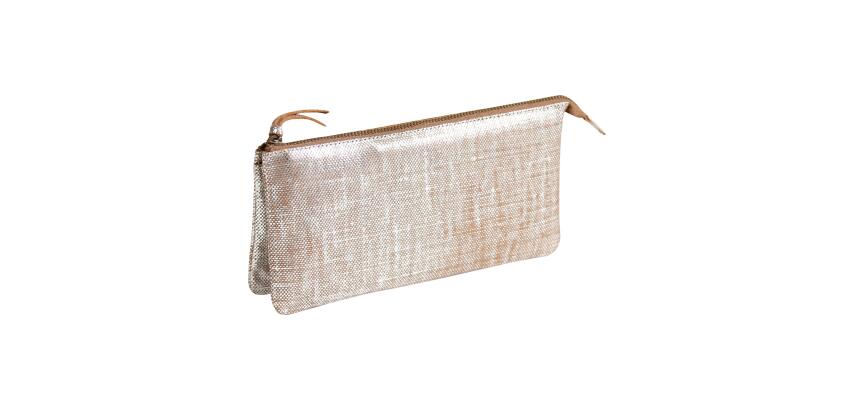 KLEO-PATHRA CUIR Grande Pochette 2 compartiments 22x11 cm Argent
