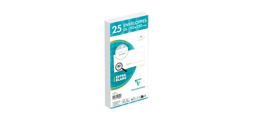 Paquet de 25 Enveloppes Blanches DL-110x220 mm - Précasées - Auto-Adhésives - 80g/m2 - Blanc