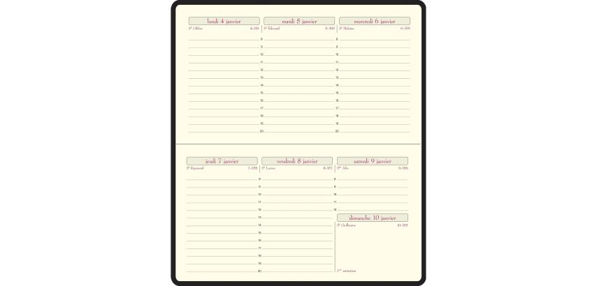 Recharge Agenda de poche Temporel 16 8,5 x 16 cm Semainier Janvier à Décembre 2027 - Tranche or