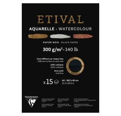 Etival, schwarzes Aquarellpapier, Block 1-seitig geleimt, 15 Blatt 300g, A3, doppelte Körnung