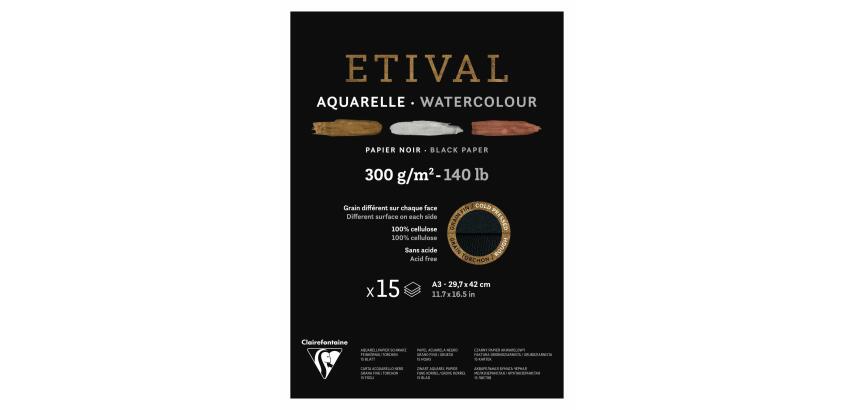 Etival Noir bloc collé 1 côté 15F A3 300g double grain