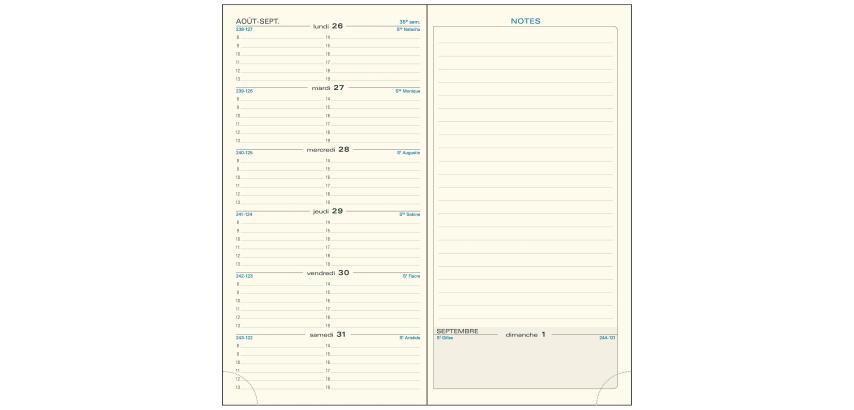 Recharge agenda de poche Espace 17 9 x 17,5 cm Semainier Janvier à Décembre 2027 - Tranche naturelle