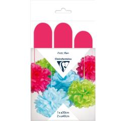 PAPIER DE SOIE, Set de 3 pompons à suspendre Ø30x1 et Ø40x2 - Cyclamen