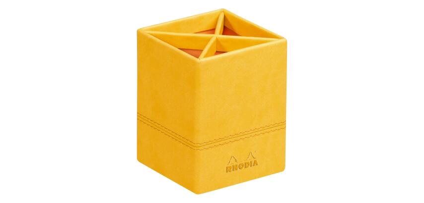 Rhodiarama pot à crayons simili cuir italien 8x8x11 cm - Jonquille