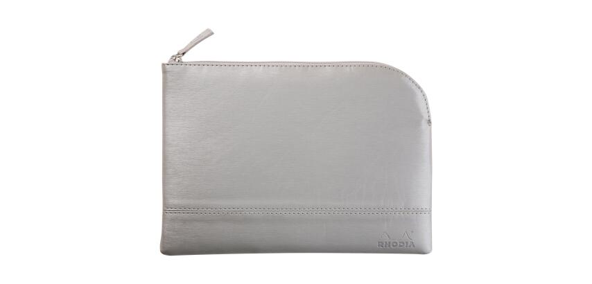 Rhodiarama etui met rits in kunstleer - maat M - 16x22 cm - Zilver