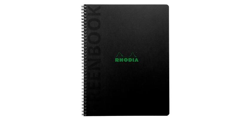Greenbook cahier recyclé et recyclable en carte rigide 715 g/m2 - A5+ 16 x 21 cm 160 pages Ligné perforation 6 trous - Papier Clairefontaine recyclé 90 g/m2 - Noir - New - Noir