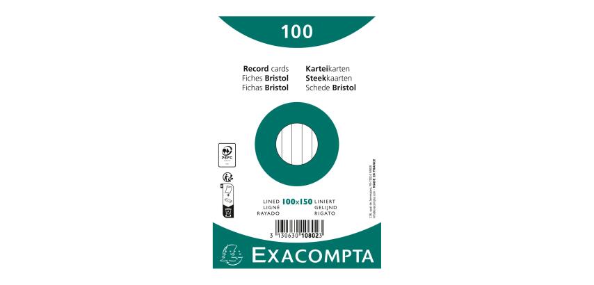 Paquet 100 fiches sous film - bristol ligné non perforé 100x150mm - Blanc