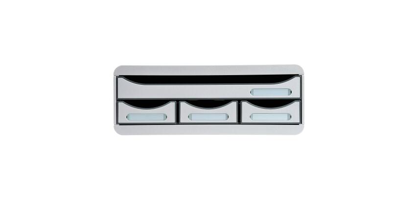 Módulo individual con 4 cajones con tope de seguridad y porta-etiquetas - 270x355x135 mm - OFFICE - Gris claro