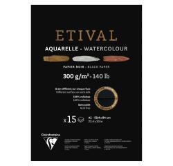 Etival, schwarzes Aquarellpapier, Block 1-seitig geleimt, 15 Blatt 300g, A1, doppelte Körnung