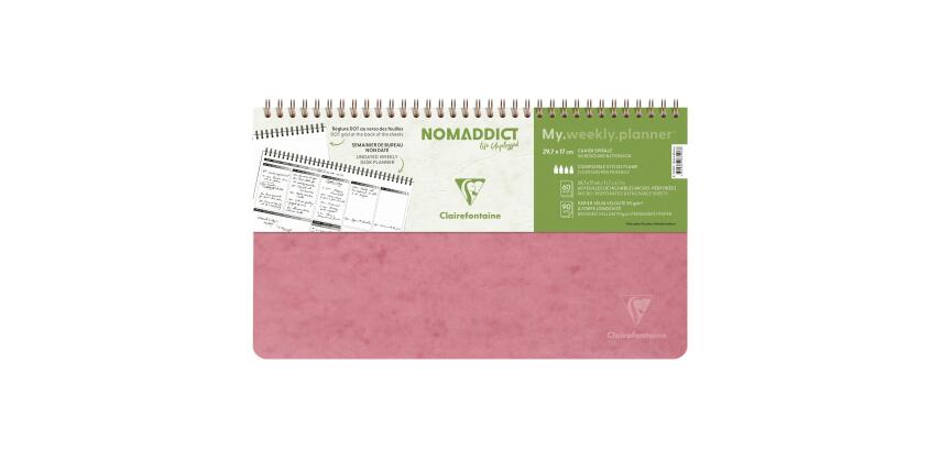 My.weekly.planner Age Bag cahier reliure intégrale en-tête 29,7x17 cm 120 pages détachables Semainier de bureau non daté et réglure DOT au verso - Rose antique