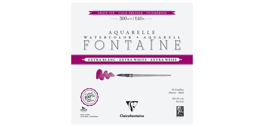 Clairefontaine Fontaine Watercolour Block - 20 x 20cm - 15 Sheets - 300gsm - Cold Pressed