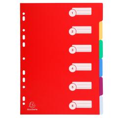 Register DIN A4 aus festem PP 350µ, blanko, 6-teilig - Farben sortiert