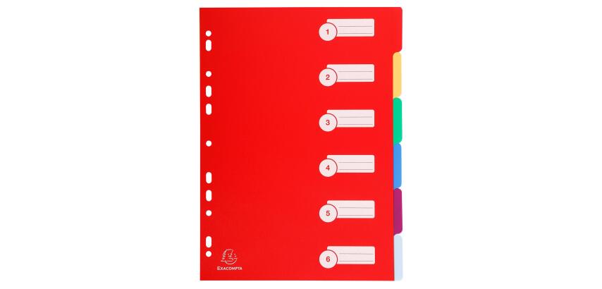 Register DIN A4 aus festem PP 350µ, blanko, 6-teilig - Farben sortiert