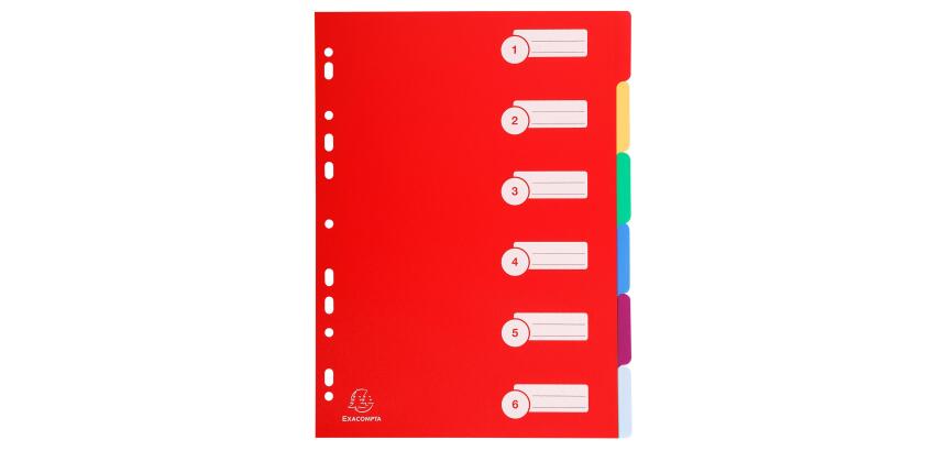 Intercalaires polypropylène opaque semi rigide 6 positions - A4 - Couleurs assorties