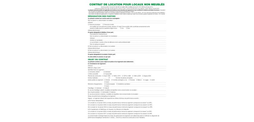 Feuilles Contrat de location pour locaux non meublés telles qu'utilisées dans les dossiers réf. 44E - Blanc