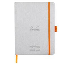 Rhodiarama Meeting book A5 maxi, 80 microgeperforeerde bladen wit papier van 90g, sluiting met elastiek en penhouder - Zilver