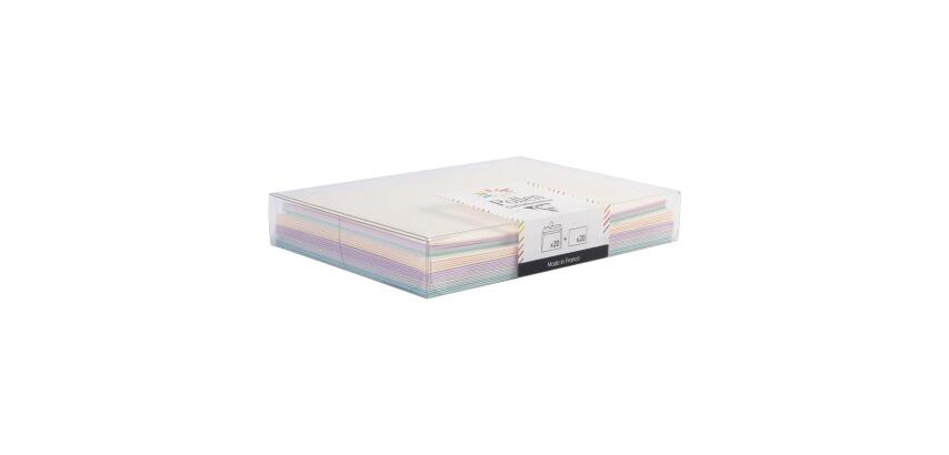 Coffret Pollen de 20 enveloppes C6 (114x162mm) + 20 cartes simples 110x155mm - Naissance - Assortiment