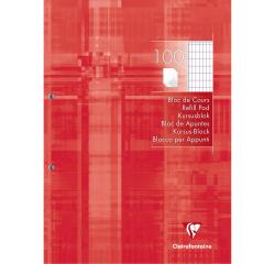 Bloc de cours encollé grand côté A4 200 pages détachables perforées 2 trous quadrillé 4x8 - Rouge coquelicot