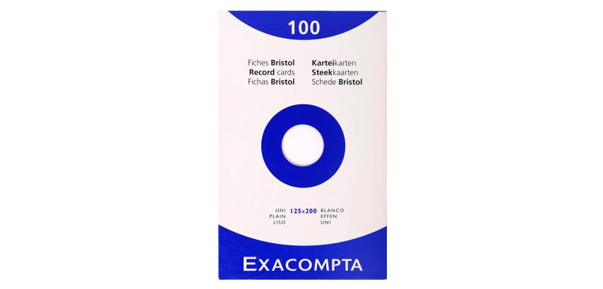 Estuche Exacompta de 100 fichas Exacompta de cartulina Bristol - liso sin taladro 125x200mm - Blanco