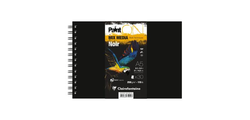 Clairefontaine Paint'ON Black Spiral Sketchbook - A5 - 30 Sheets - 250gsm