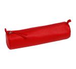 Schlampermäppchen rund aus gefärbtem Leder einfarbig Ø5,5x22cm - Rot