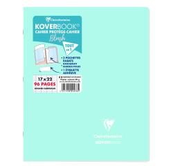 Cahier piqué Koverbook Blush 17x22cm 96 pages grands carreaux couverture polypropylène opaque bicolore - Menthe à l'eau/Rose poudré