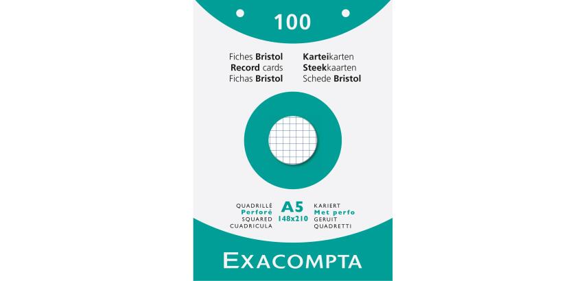 Estuche Exacompta de 100 fichas Exacompta cartulina bristol - blanco cuadricula 5/5 sin taladros 148x210mm - Blanco