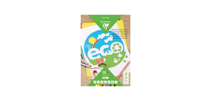 PAPIER COULEUR RECYCLÉ, Bloc de 30 feuilles 120g/m2 au format 21x29,7cm - Assortiment