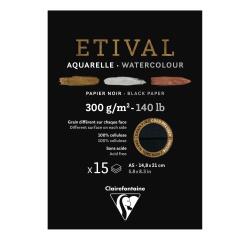 Etival, schwarzes Aquarellpapier, Block 1-seitig geleimt, 15 Blatt 300g, A5, doppelte Körnung