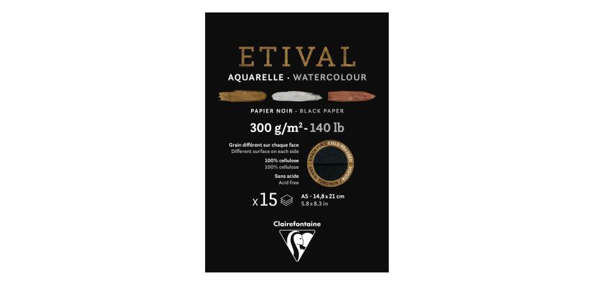 Etival Noir bloc collé 1 côté 15F A5 300g double grain