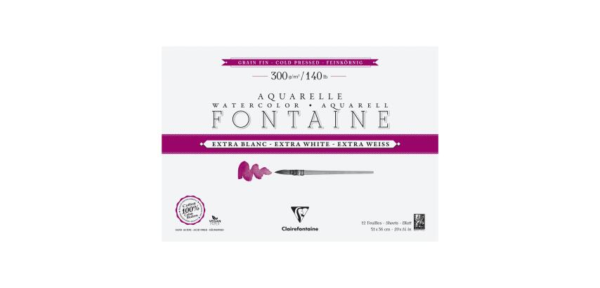 Clairefontaine Fontaine Watercolour Block - 36 x 51cm - 12 Sheets - 300gsm - Cold Pressed