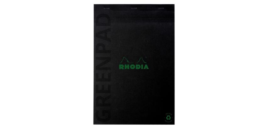 Greenpad bloc agrafé recyclé et recyclable en carte souple 350 g/m2 - N°18 21x29,7 cm 70 feuillets Ligné - Papier Clairefontaine recyclé 90 g/m2 - Noir - New - Noir