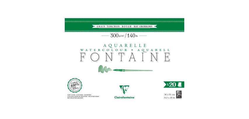 Clairefontaine Fontaine Watercolour Block - 36 x 51cm - 20 Sheets - 300gsm - Rough Grain