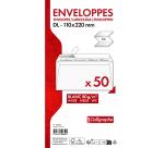 Weiße Briefumschläge haftklebend, DIN lang 110x220mm, 80g, Packung mit 50 Stück - Weiß