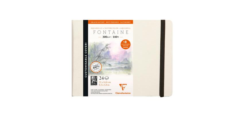 Fontaine Aquarelle carnet cousu 24F A5 300g grain satiné (cartes postales) - Blanc