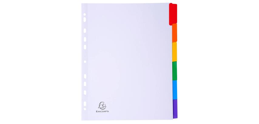 Tabbladen karton 160g - geplastificeerde gekleurde tabs + index - 6 tabs - A4 maxi - Wit