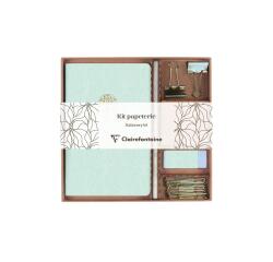 Inspire, Kit de papeterie contenant un carnet 11x17 cm 64 pages lignées, un crayon de papier, 2 pinces doubles-clip, 10 trombones et une gomme