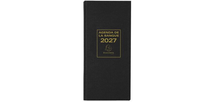 Agenda de bureau Banquier long Euro et cents 16 x 34 cm Journalier 2027 - Noir