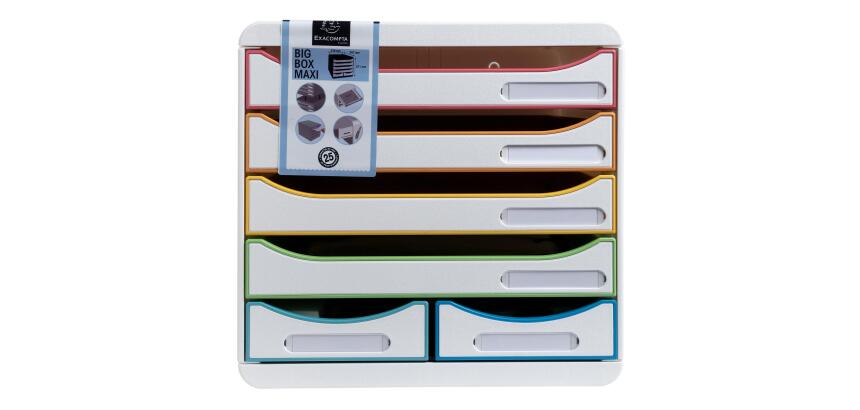 Schubladenbox BIG BOX MAXI, 6 offene Schubladen, Black Office - Weiss/Harlekin