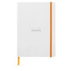 Rhodiarama softcover notitieboek A5, 80 blad gestippeld ivoorkleurig papier van 90g, sluiting met elastiek - Wit