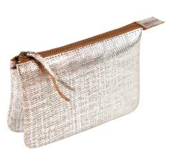 KLEO-PATHRA LEDER Etui 2 vakken 13x 9 cm - zilver