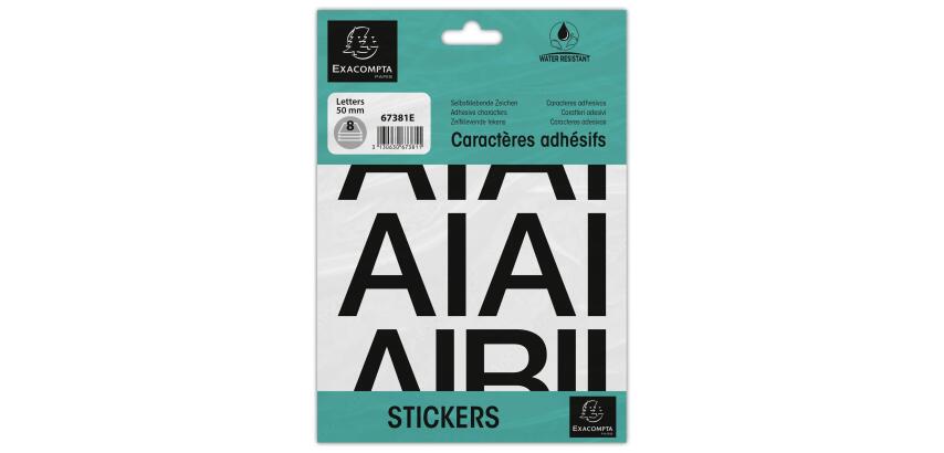 Pochette de lettres adhésives noires A-Z 50 mm - Noir
