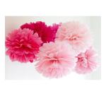 PAPIER DE SOIE, Set de 3 pompons à suspendre Ø30x1 et Ø40x2 - Rose