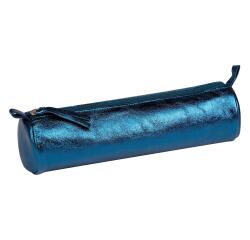 Clairefontaine Leather Round Pencil Case - #5.5x22cm - Indigo