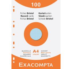 Étui de 100 fiches - bristol quadrillé 5x5 perforé 210x297mm - Couleurs assorties