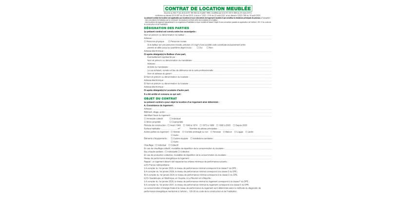 Feuilles Contrat de location pour locaux meublés - Blanc