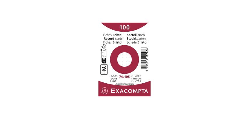 Paquet 100 fiches sous film - bristol dots non perforé - 74x105mm - Blanc