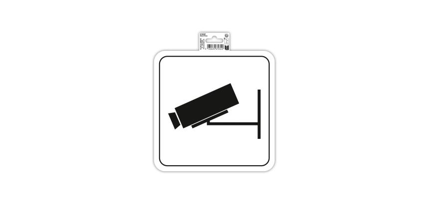 Panneau PP adhésif antidérapant Video surveillance 20x20 cm - Blanc