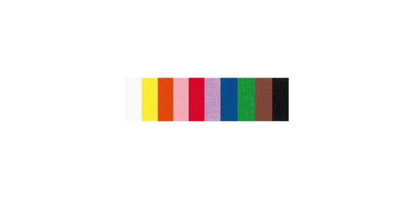 CRÉPON IGNIFUGÉ, Paquet de 10 feuilles 38g/m2 au format 2,50x0,50m - Assortiment