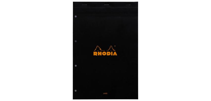 Bloc agrafé perforé N°20 A4+ 80 feuilles lignées + marge 80 g. - Noir